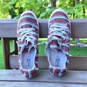 Very G: Red & Gray Striped Women's Shoes
